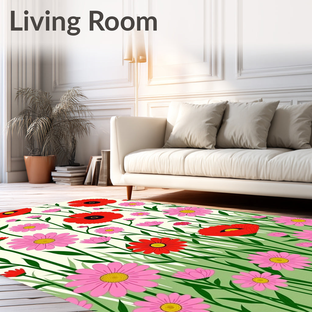 Bold Red and Pink Floral Meadow Rug