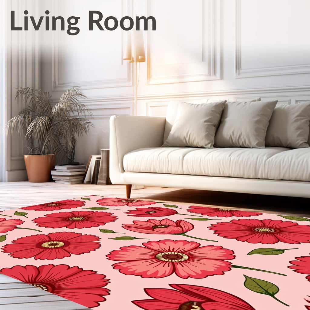 Red Floral Petal Pattern Design Rug