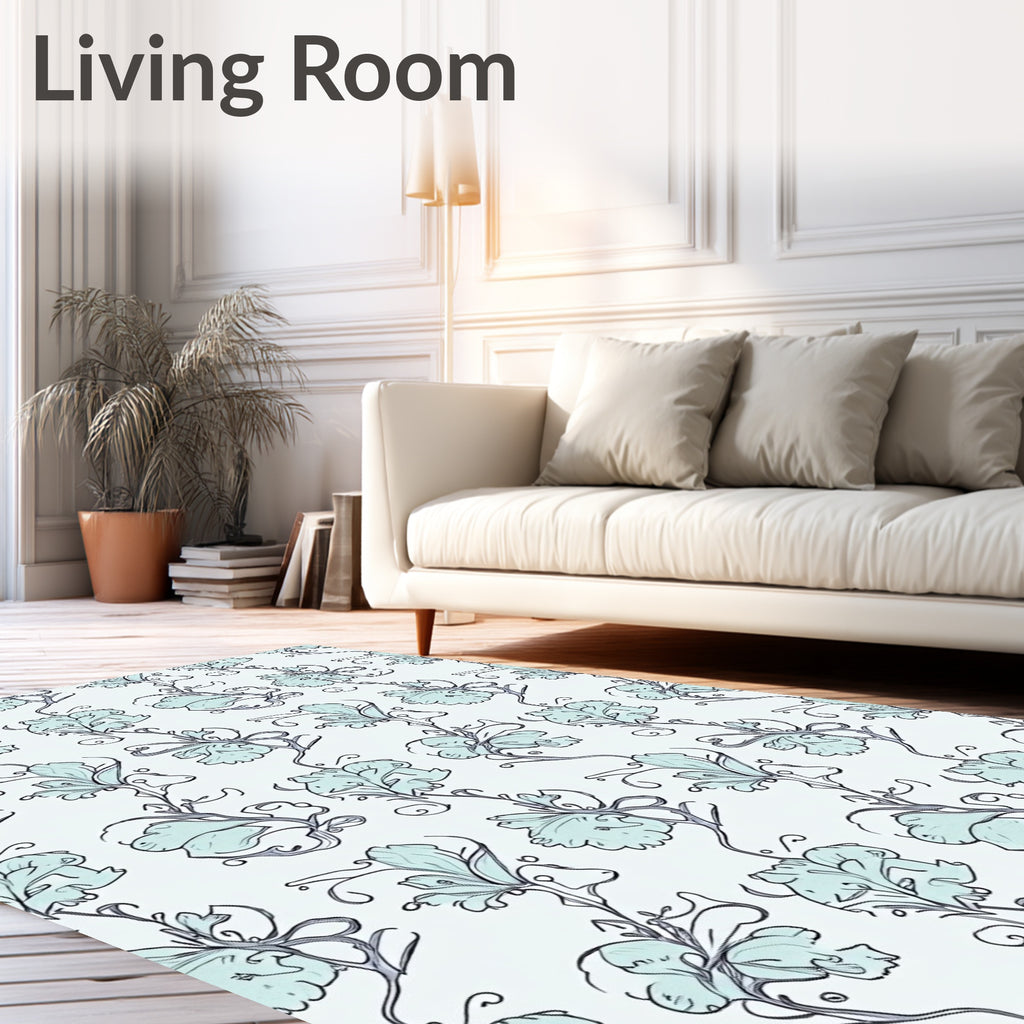 Soft Blue Floral Swirl Pattern Rug