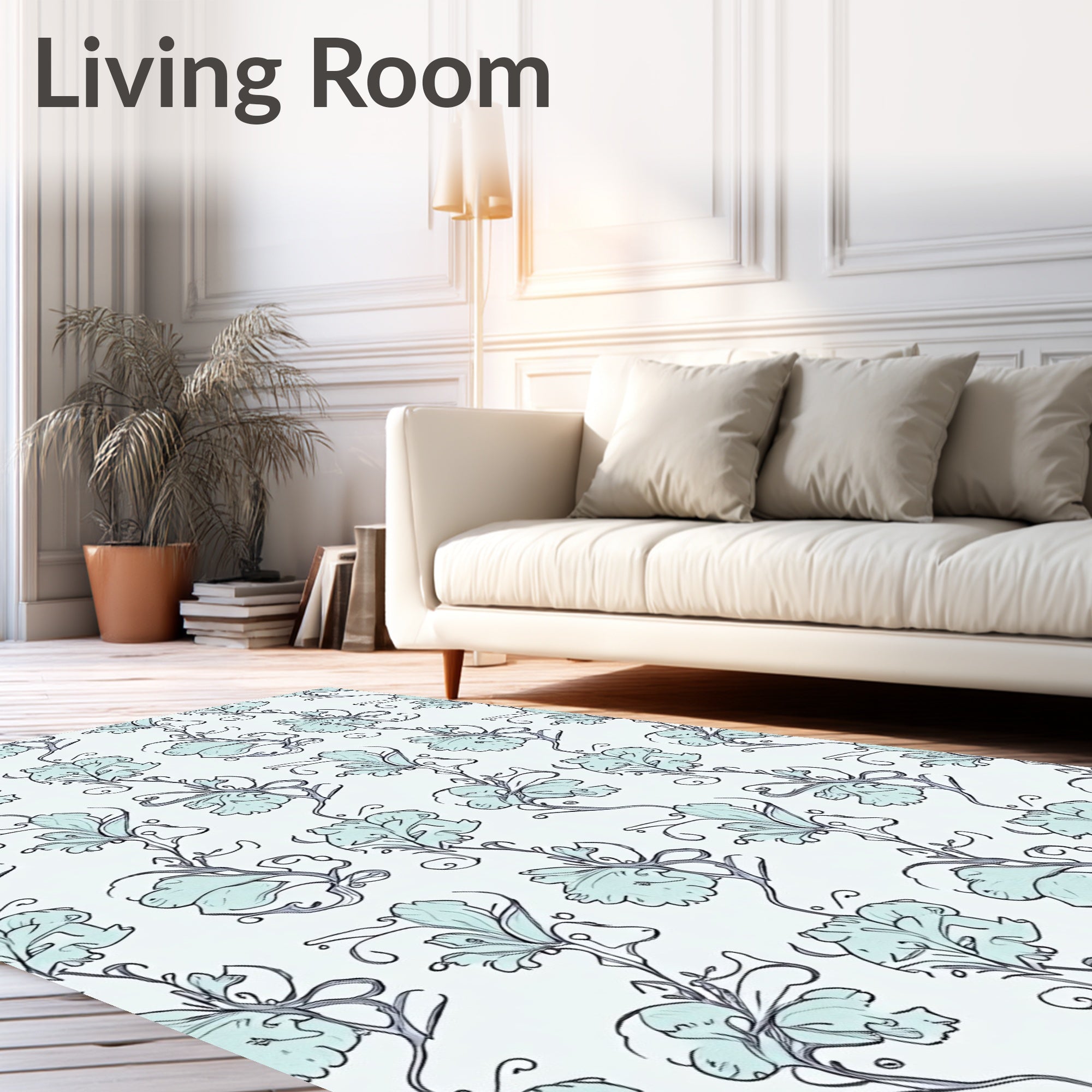 Soft Blue Floral Swirl Pattern Rug