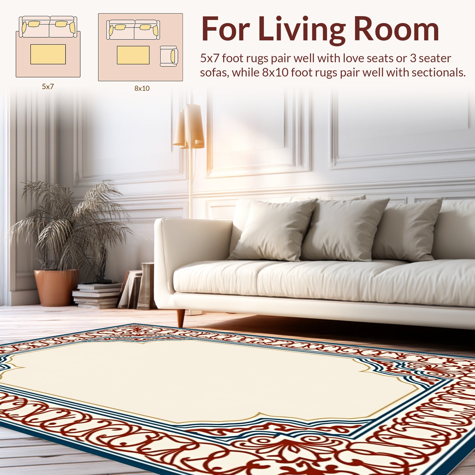 Ornate Red Blue Border Design Rug