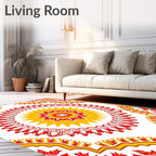 Red Yellow Intricate Floral Medallion Design Rug