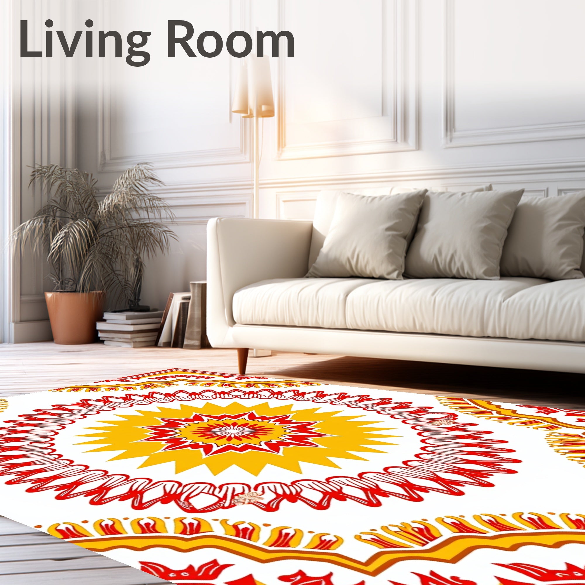Red Yellow Intricate Floral Medallion Design Rug