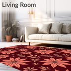 Deep Red Floral Leaf Collage Rug
