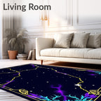Cosmic Yellow Lightning Stars Neon Swirls Rug