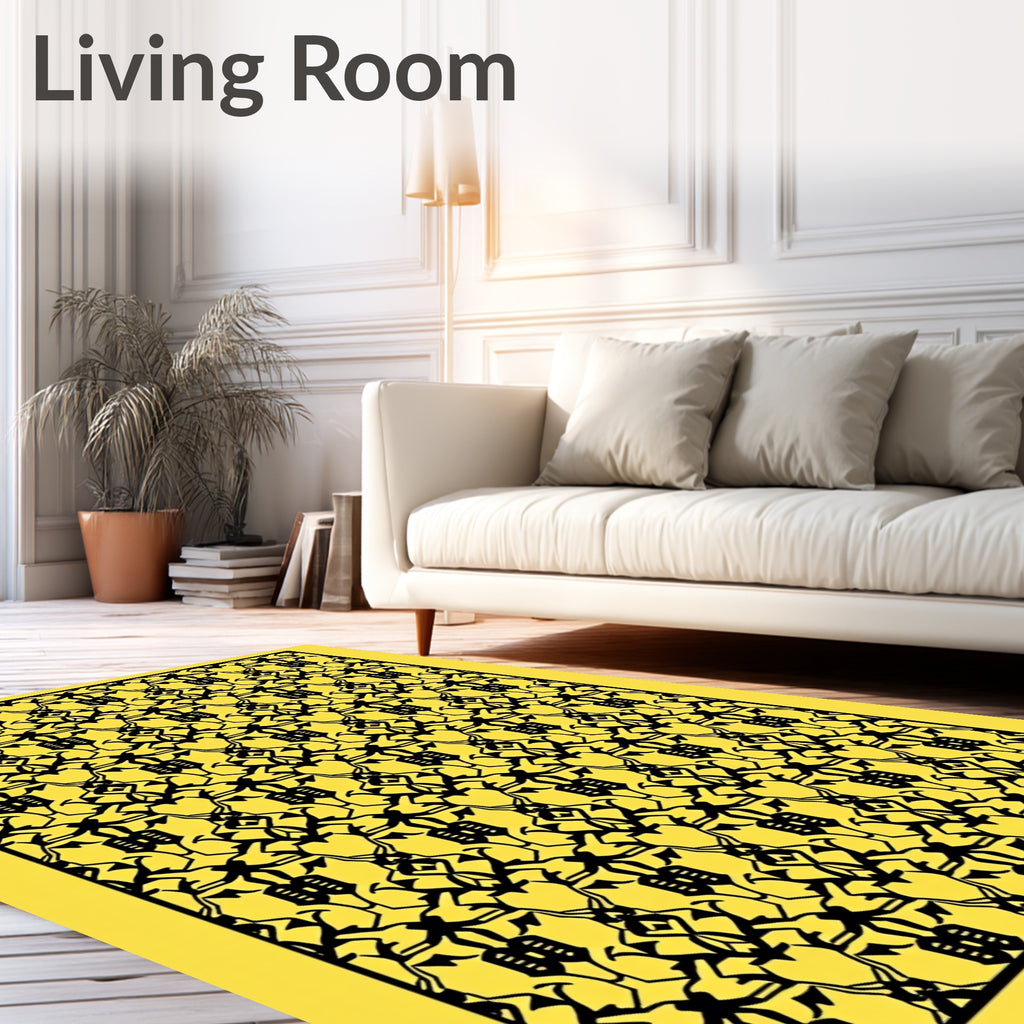 Intricate Black And Yellow Geometric Pattern Rug