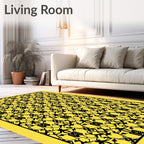 Intricate Black And Yellow Geometric Pattern Rug