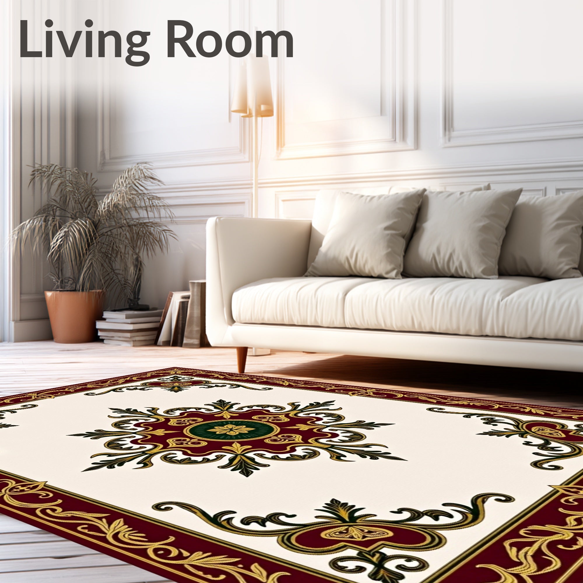 Ornate Gold Red Floral Centerpiece Rug