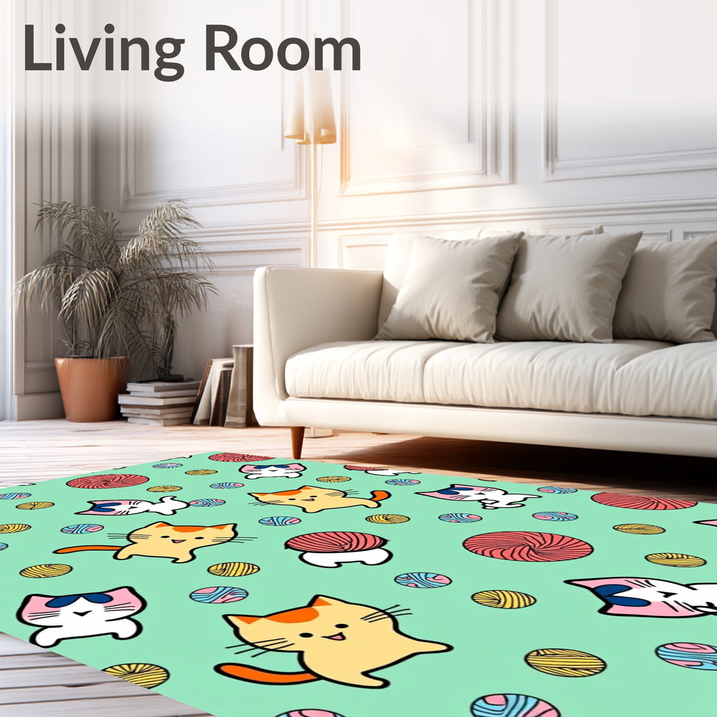 Cute Cats and Yarn Balls Pattern Rug