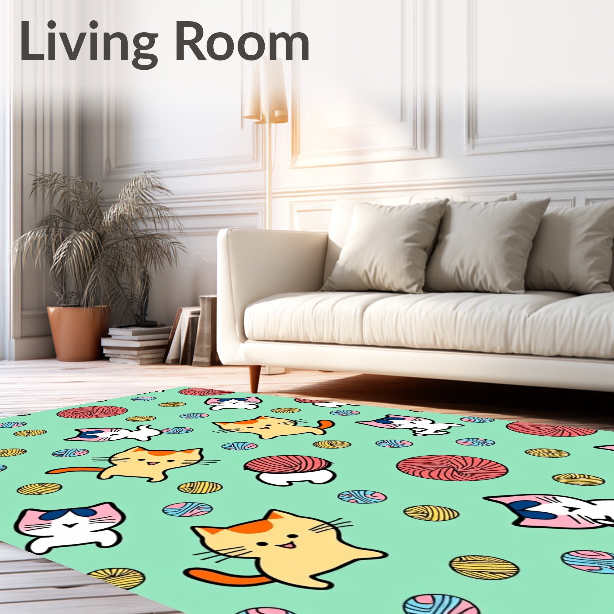Cute Cats and Yarn Balls Pattern Rug