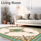 Ornate Teal Gold Floral Medallion Rug