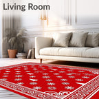 Red White Snowflake Christmas Tree Border Rug