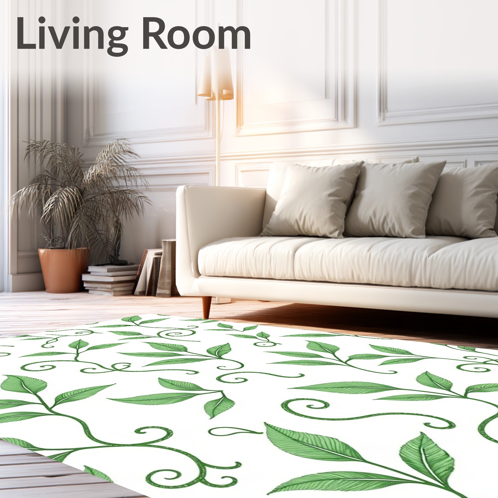 Delicate Green Vine Leaf Pattern Rug