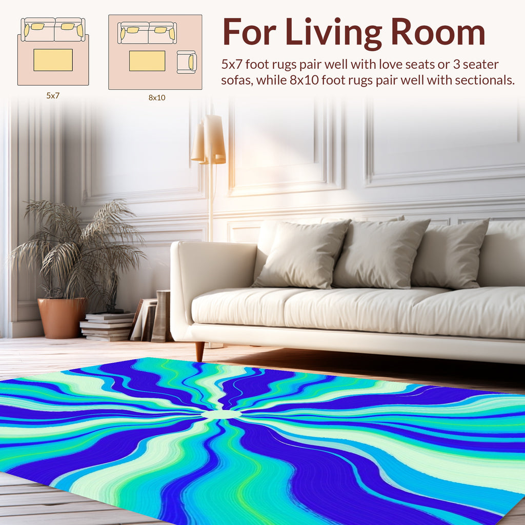 Radiant Blue Green Wave Design Rug