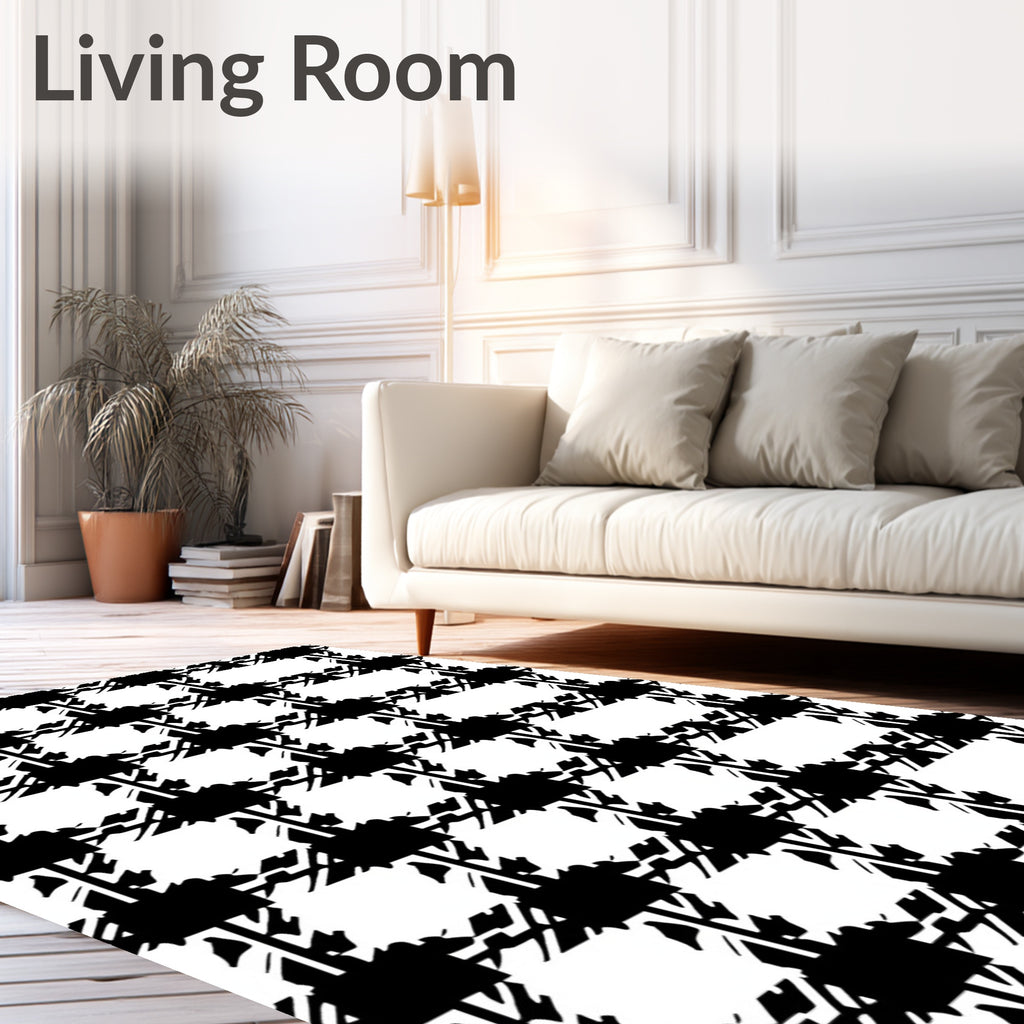 Classic Black White Checkered Pattern Rug