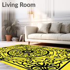 Intricate Yellow Black Floral Design Rug