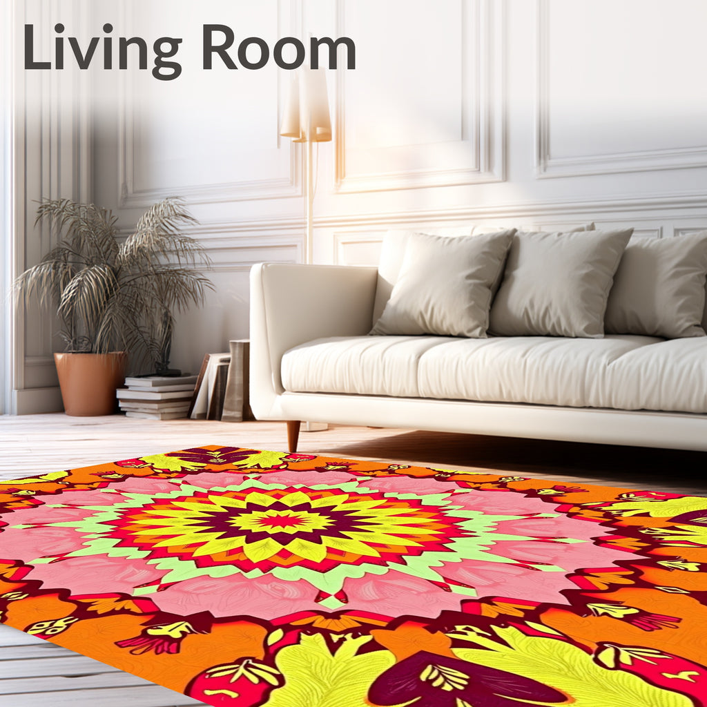Vibrant Psychedelic Floral Mandala Rug
