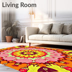 Vibrant Psychedelic Floral Mandala Rug