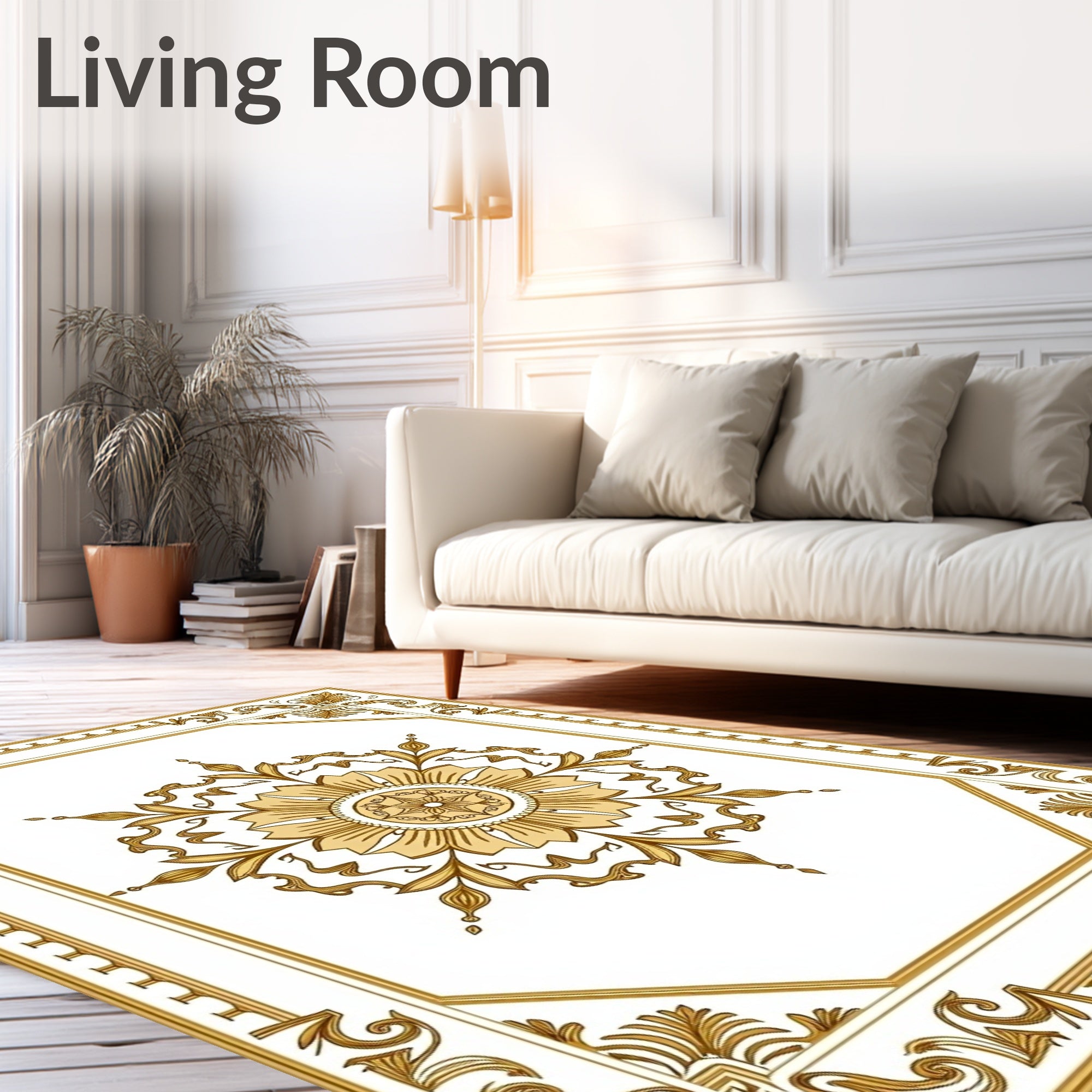 Golden Floral Medallion Border Rug