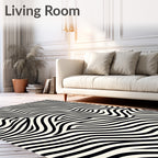 Black White Dynamic Wavy Pattern Rug