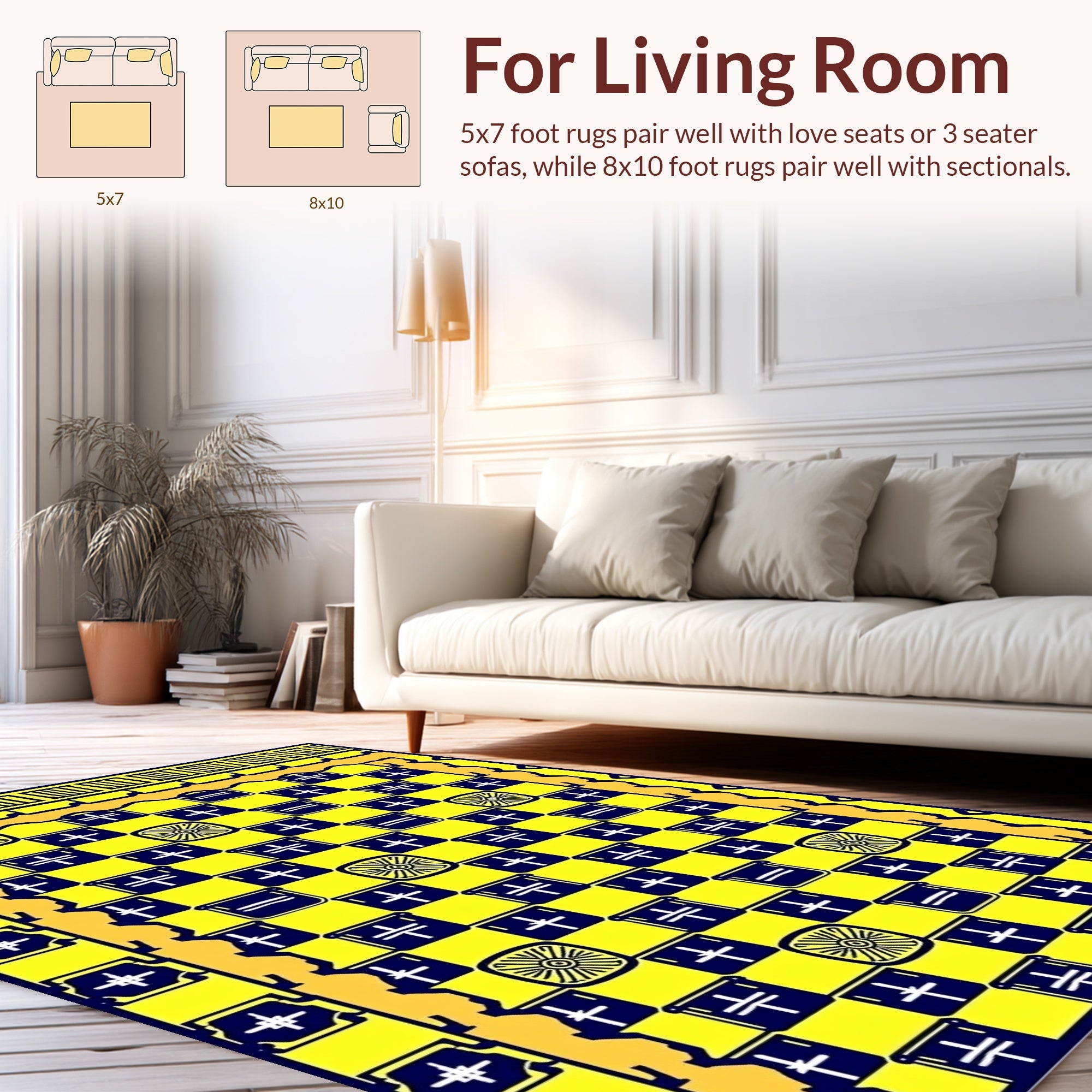 Bold Yellow Checkerboard Pattern Rug
