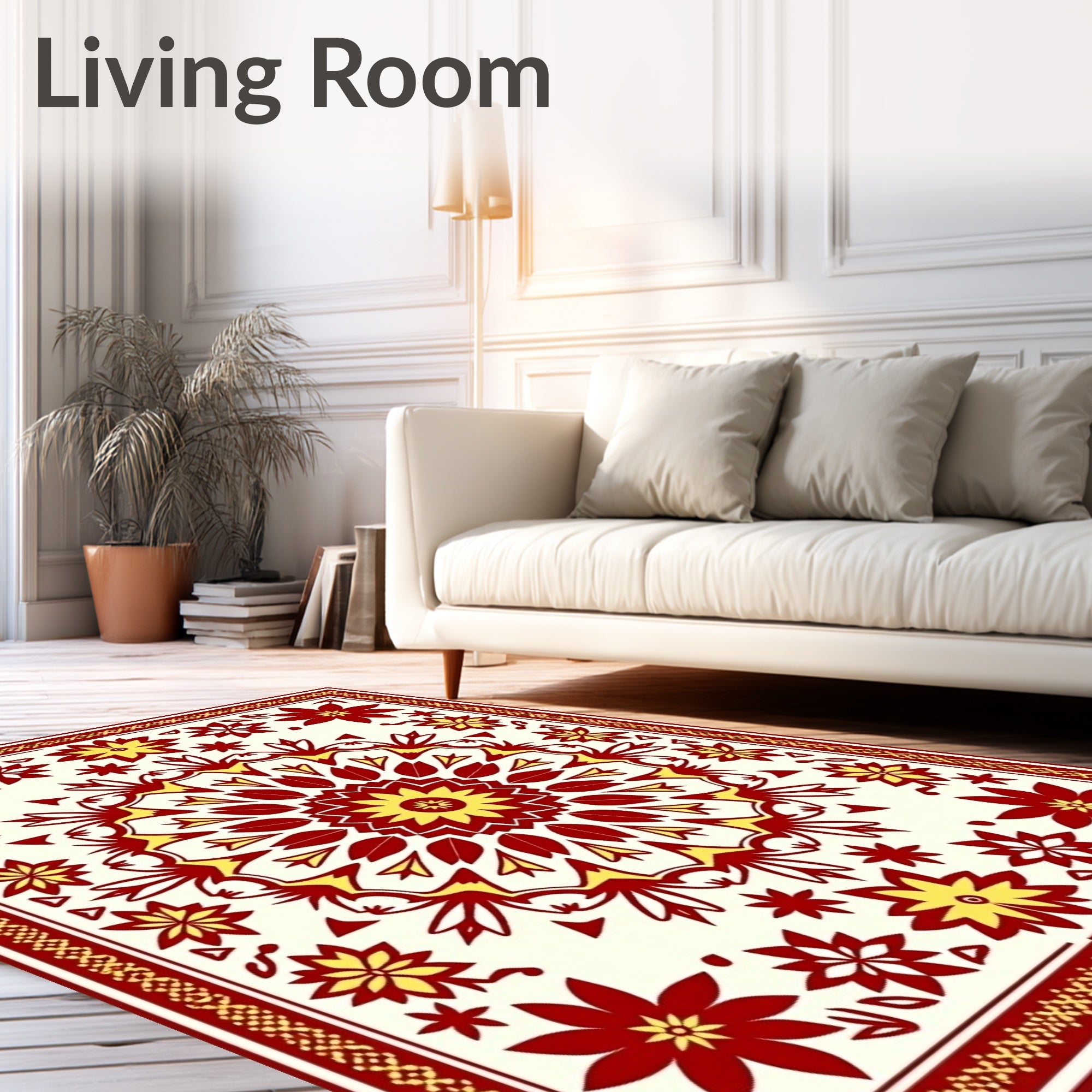 Floral Mandala Design Red Yellow Rug