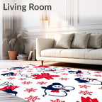 Whimsical winter animals red snowflakes Rug