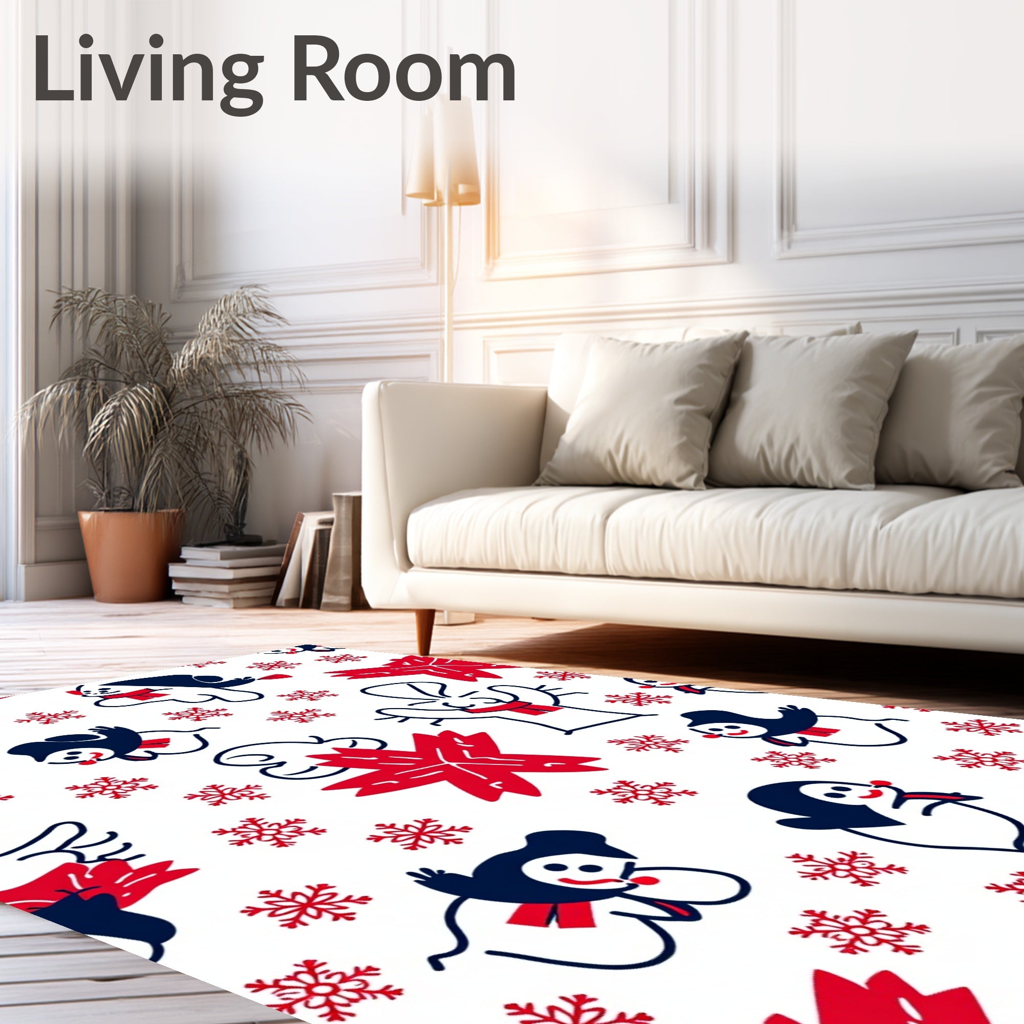 Whimsical winter animals red snowflakes Rug