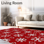 White Snowflake Pattern on Red Rug