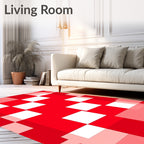 Red White Abstract Geometric Tile Rug