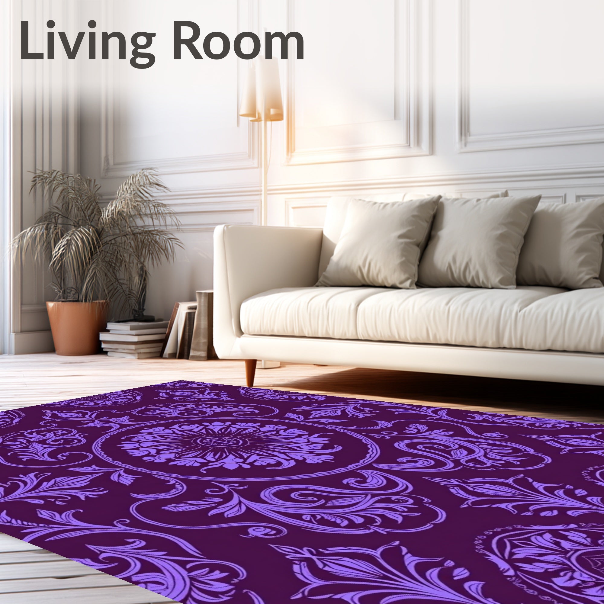 Elegant Purple Damask Floral Design Rug