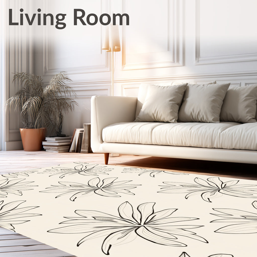 Delicate Outline Floral Pattern Rug