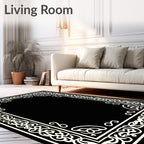 Intricate White Floral Scroll Frame Design Rug