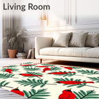Red Birds On Evergreen Branches Rug