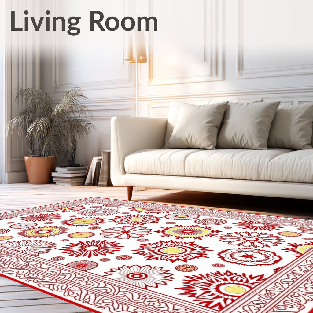 Red Floral Patterned Graphic Rug
