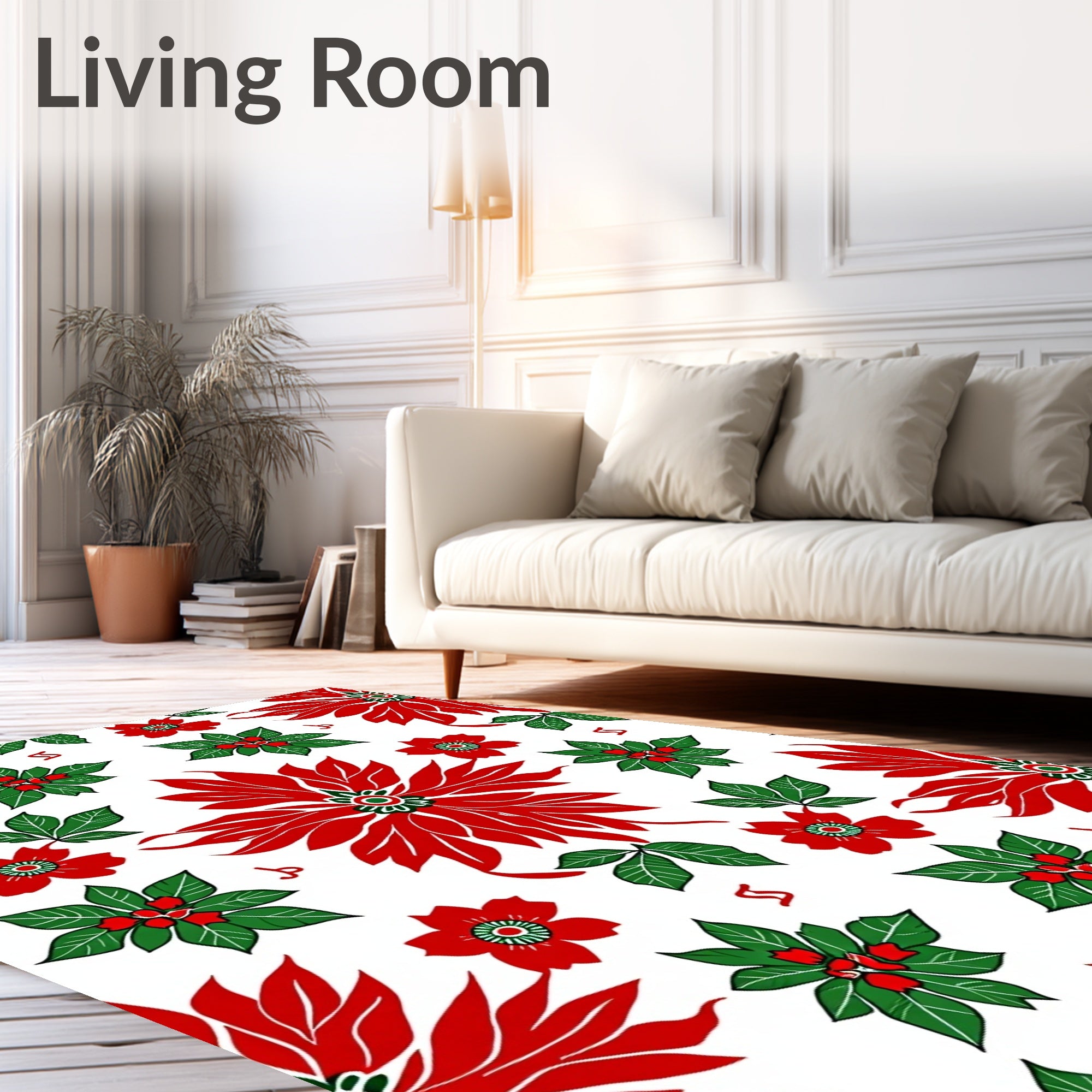 Vibrant Red Poinsettia Garden Overlay Rug
