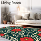 Red Floral Vines Vintage Style Rug