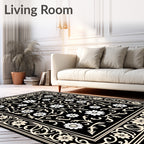 Classic Floral Scrollwork Black Cream Rug