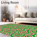 Lively Red Swirls Green Abstract Rug