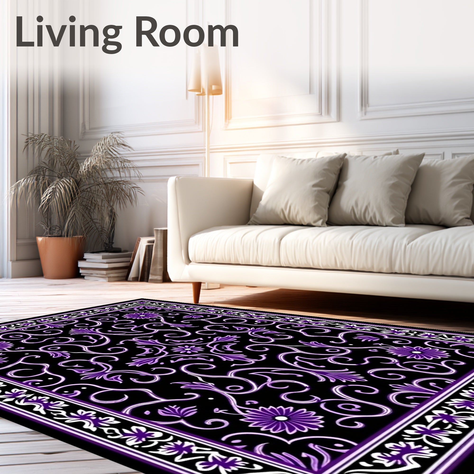 Grand Purple Floral Scrollwork Design Rug