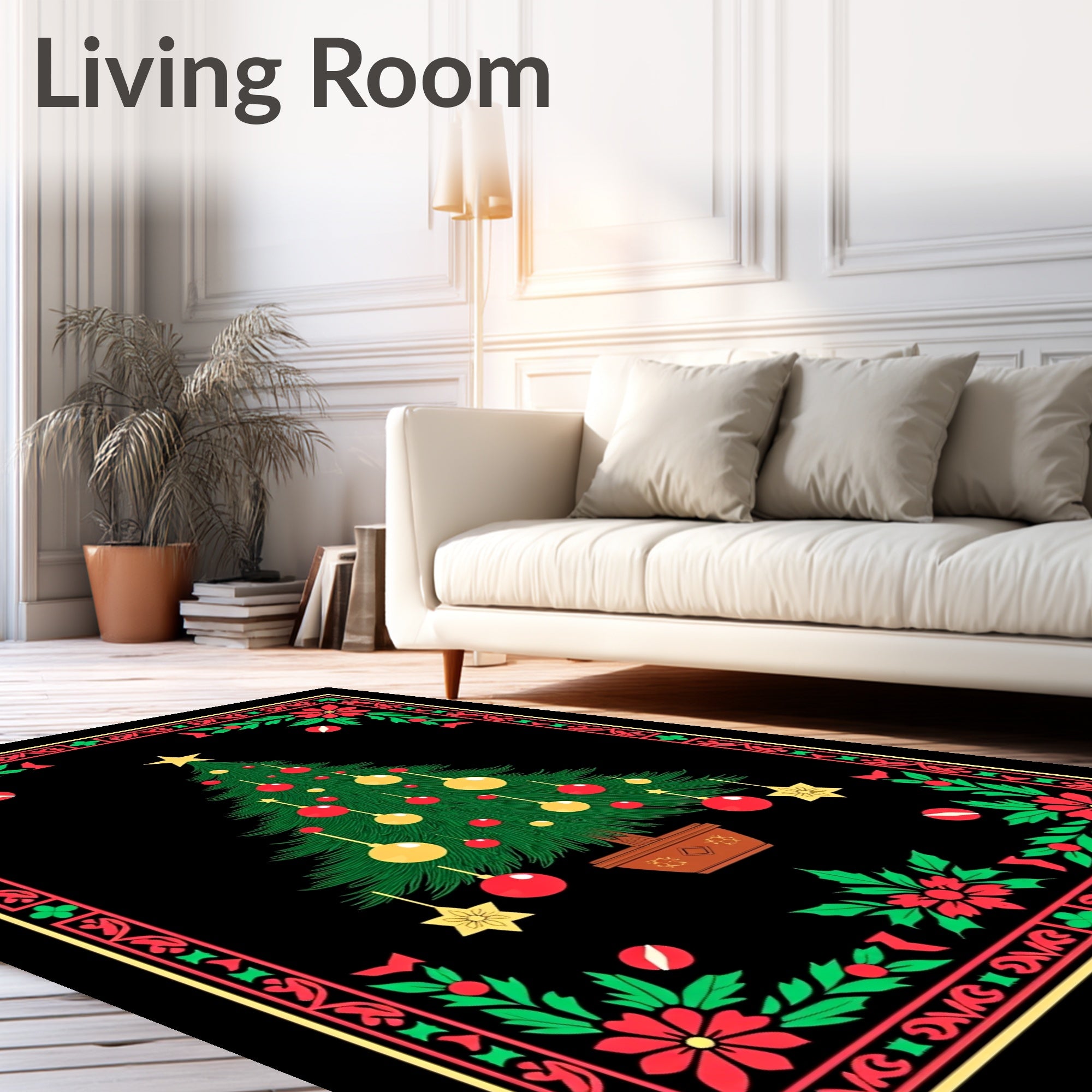 Festive Tree Floral Border Design Rug