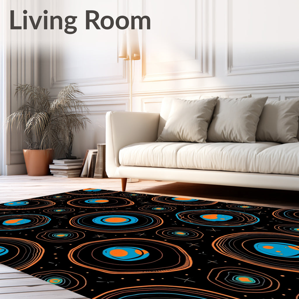 Abstract Orange Blue Cosmic Circles Rug