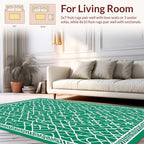 Intricate Green White Geometric Pattern Rug