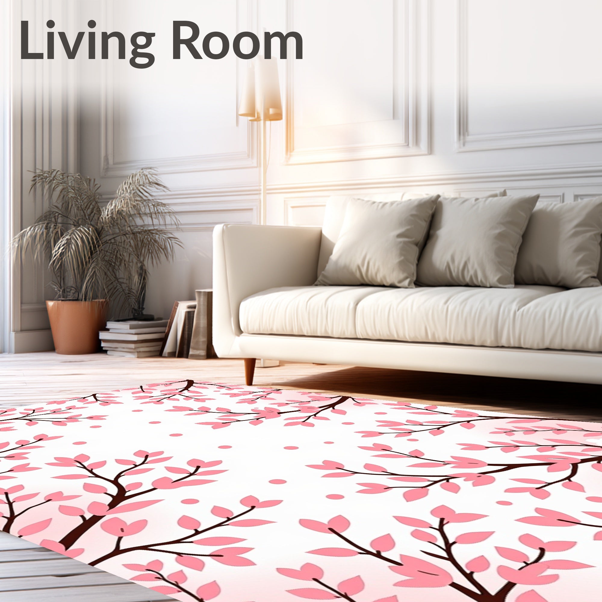 Pink Blossom Branches Dots Design Rug