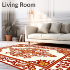 Rich Red Gold Floral Scroll Rug