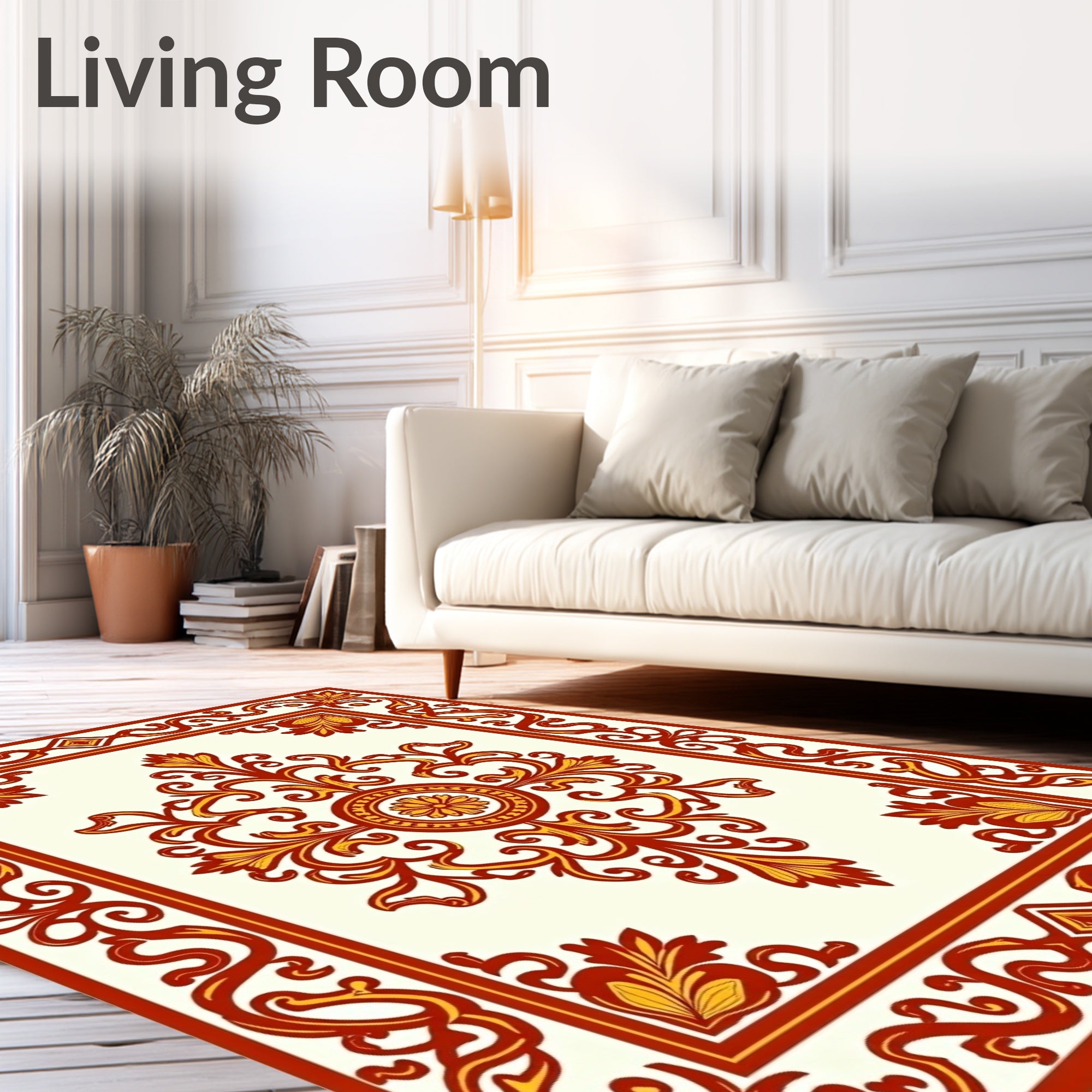 Rich Red Gold Floral Scroll Rug