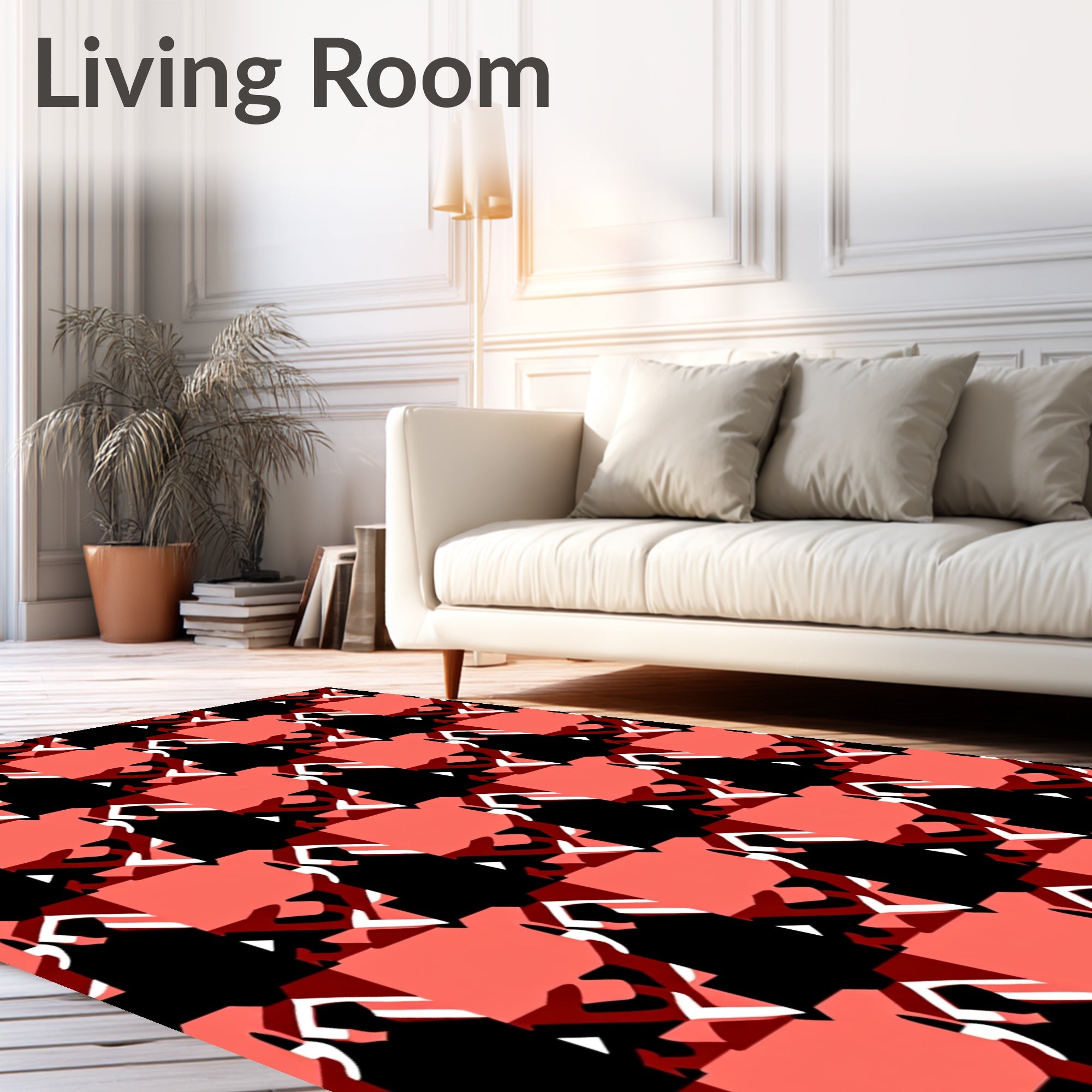 Abstract Coral Black Geometric Pattern Rug