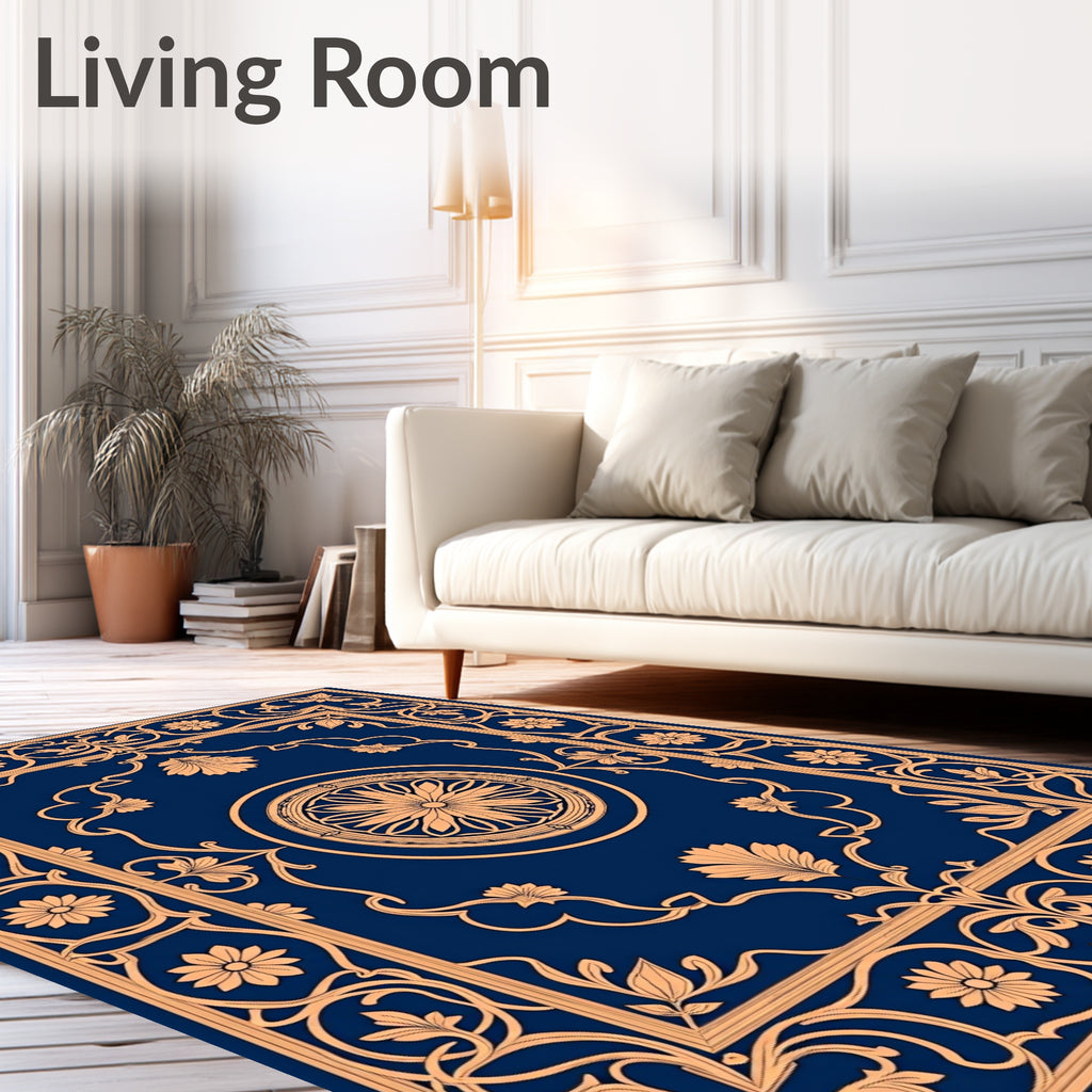 Ornate Floral Border Square Design Rug