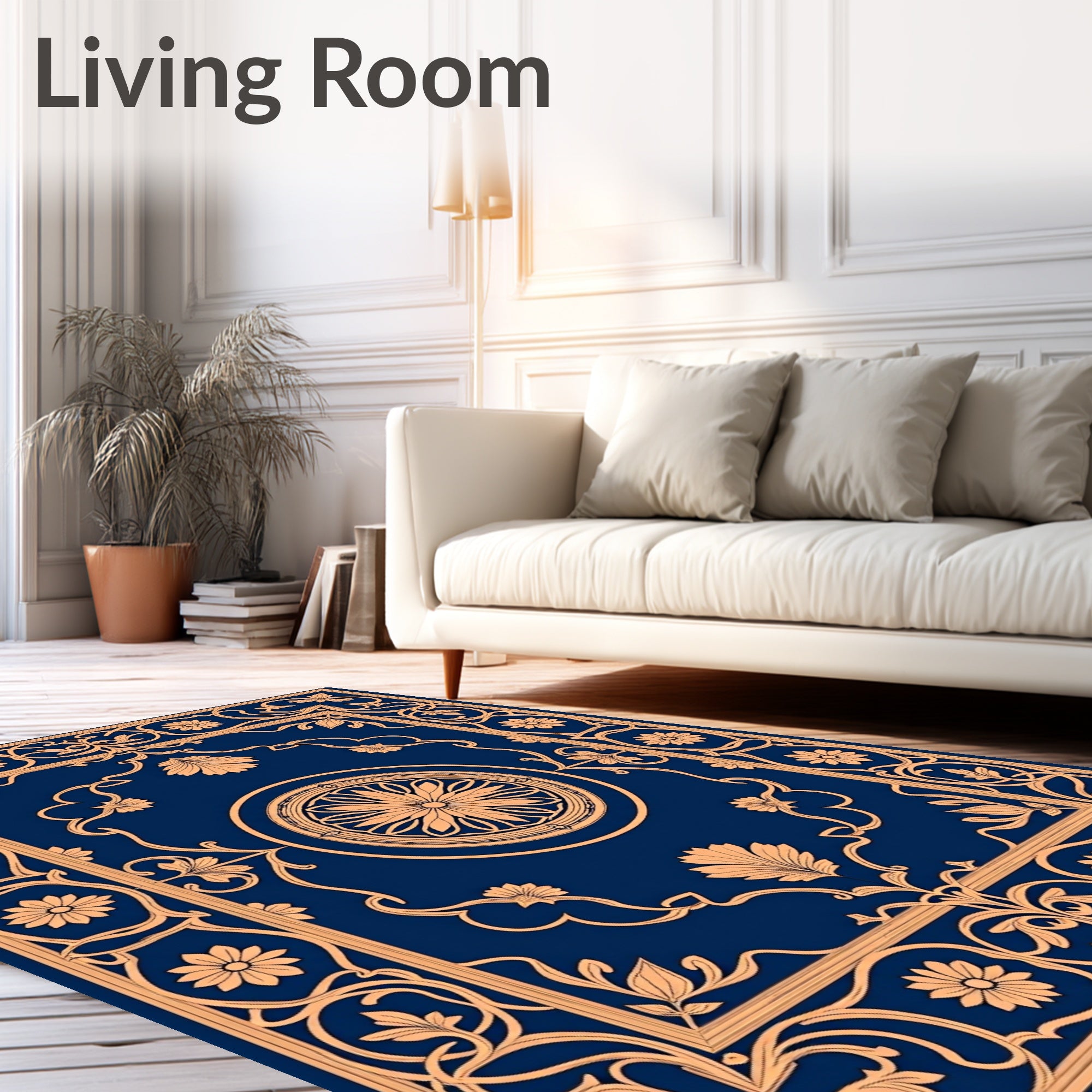 Ornate Floral Border Square Design Rug