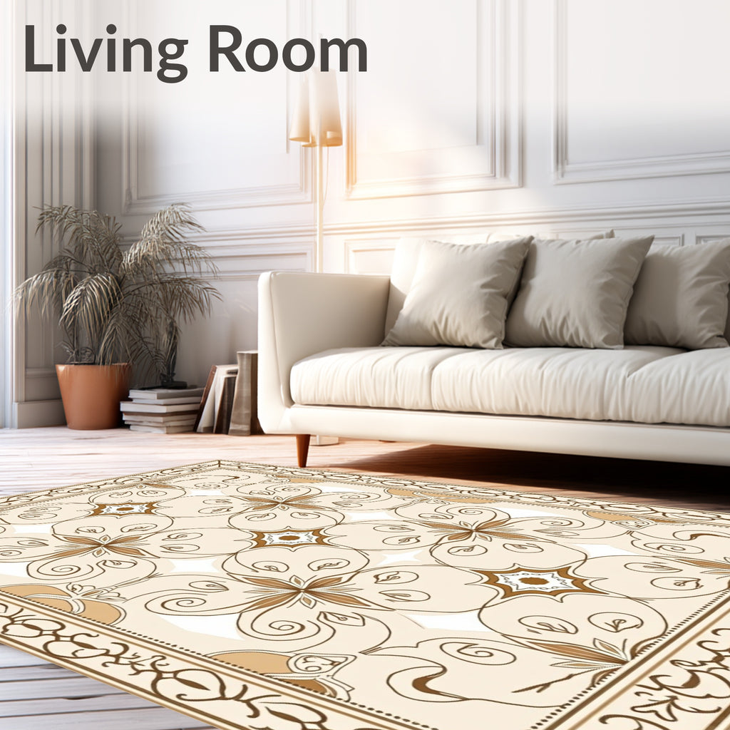 Ornate Swirls Floral Cream Pattern Rug